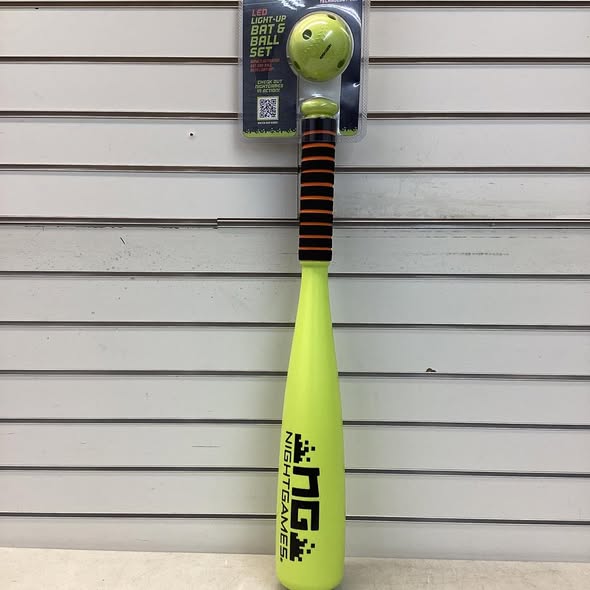 Night Games LED Light Up Kids' Bat and Ball Set: Neon Yellow Plastic Baseball Bat
