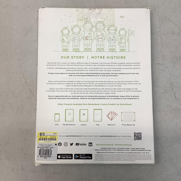Rocketbook Core Smart Spiral Reusable Notebook Lined 32 Pages 8.5"x11" Letter Size Eco-Friendly Notebook