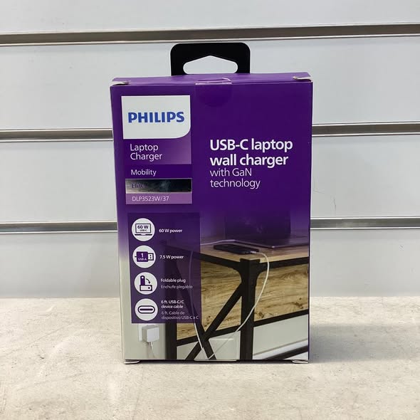 Charger - Philips USB Wall Charging Kit, 60W GaN USB C Charger Block with 6ft Braided Cord, Dual Port USB Cube