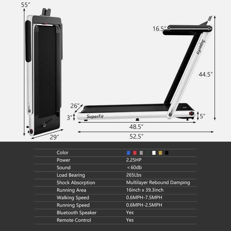 SuperFit 2.25HP 2 in 1 Folding Treadmill with APP Speaker Remote Control