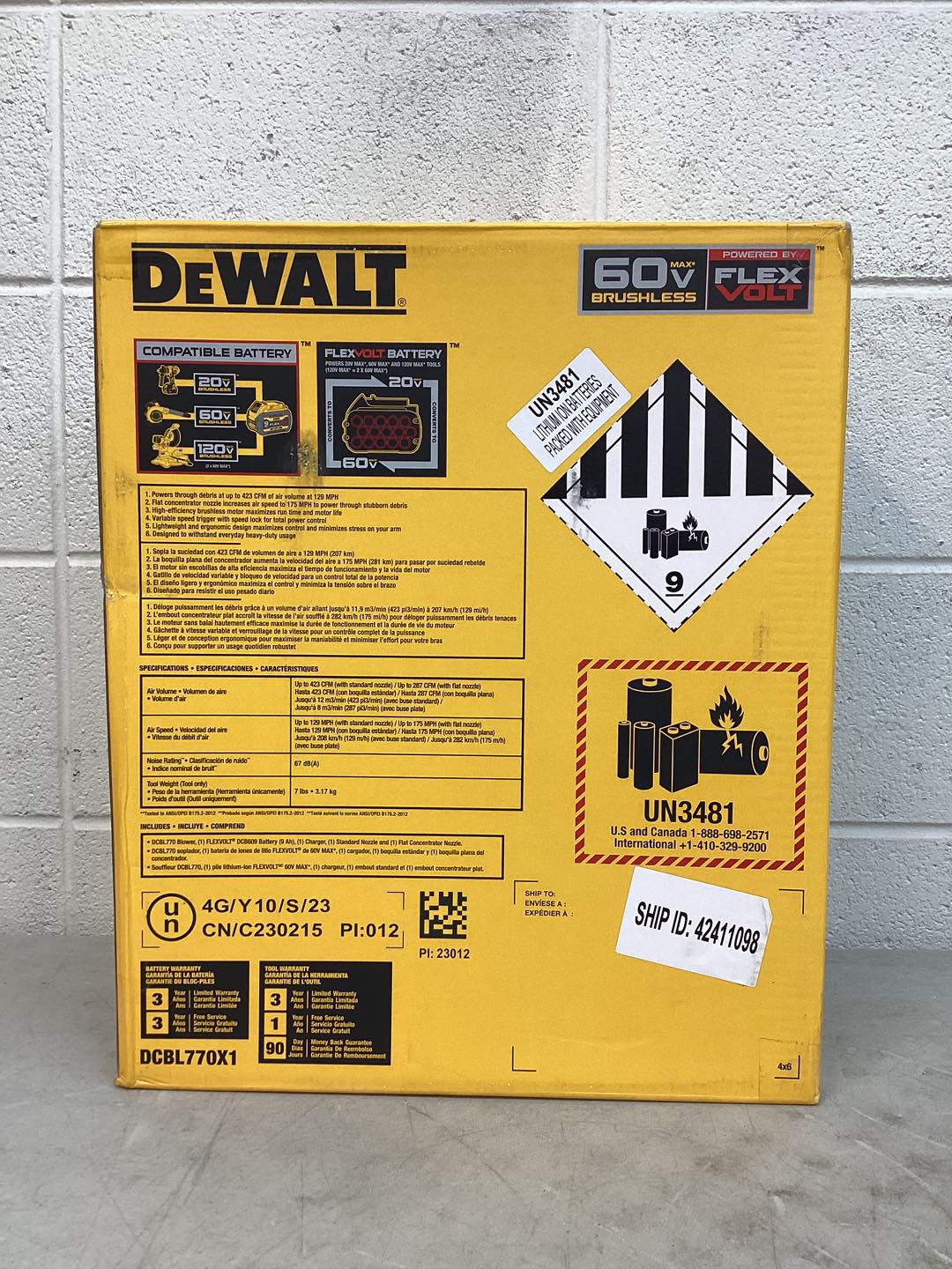 DEWALT FlexVolt 129 MPH/423 CFM 60V MAX Cordless Handheld Leaf Blower, Battery and Charger Included