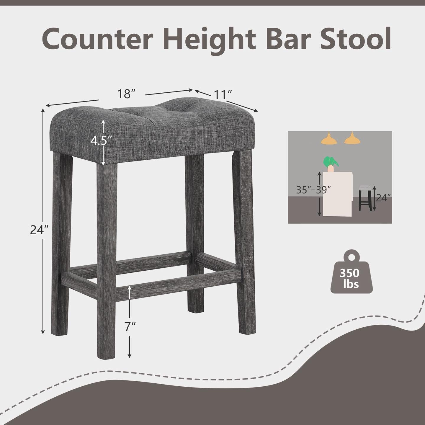 Costway 24 Inch Set of 2 Saddle Bar Stools with Padded Seat