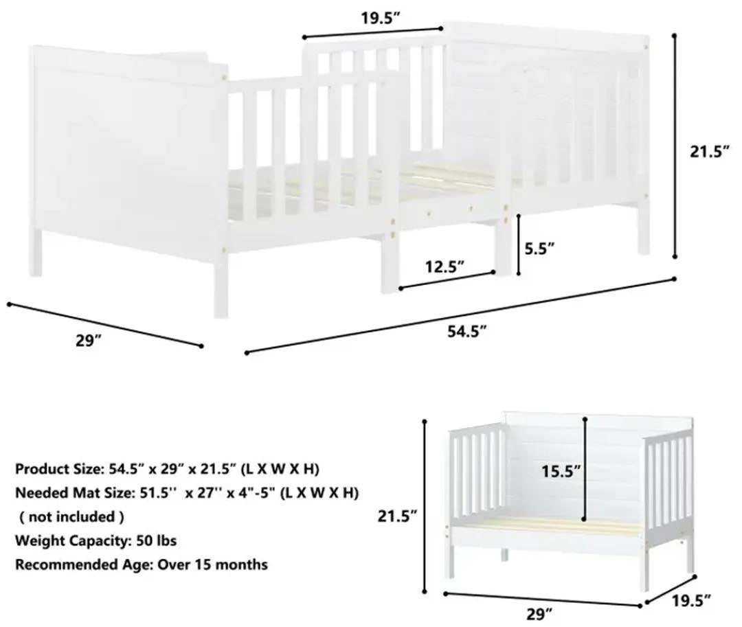 Costway 2-in-1 Convertible Toddler Bed with Guardrails
