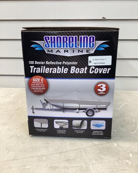 Shoreline Marine 150-Denier Polyester Water-Resistant Boat Cover, Gray, Model C