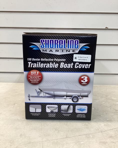 Shoreline Marine 150-Denier Polyester Water-Resistant Boat Cover, Gray, Model B