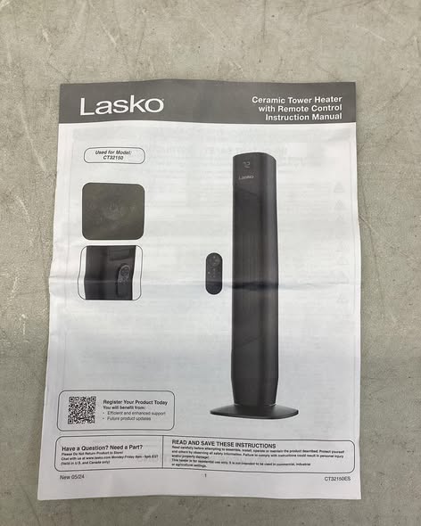 Lasko 32" Oscillating Ceramic Tower Space Heater with Remote - Lightly Used