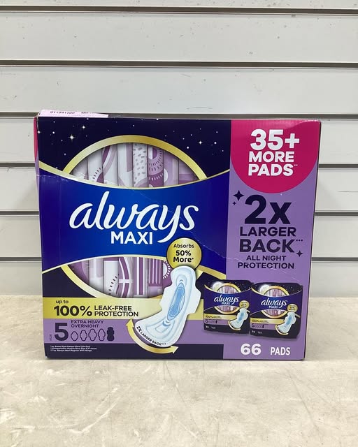 Always Maxi Overnight Pads with Wings, Size 5, 66 ct.