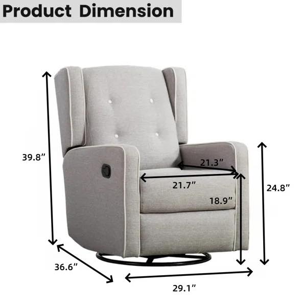 Wykoff 29.1'' Wide Modern Upholstered Manual Swivel and Rocker Standard Recliner with Wing Back