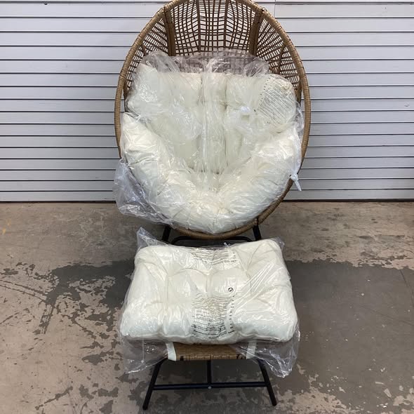 Benone Indoor/Outdoor Wicker Egg Chair Set with Ottoman, 6.5" Thick Cushions, 440-lb Capacity