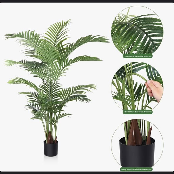 Adcock Artificial UV Resistant Palm Tree in Pot Faux Green Areca Palm Plant, Fake Tree