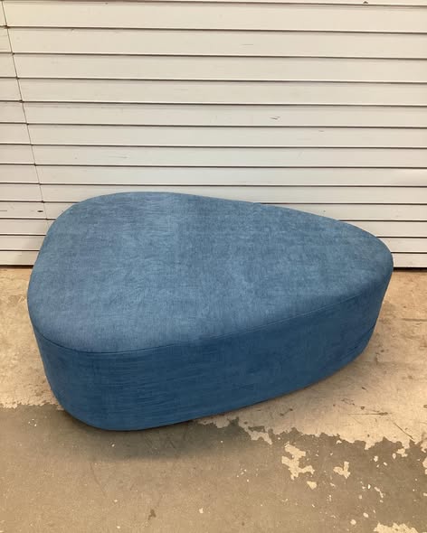44 in. Wide Modern Blue Cheese Block Design Cotton Home Triangle Cocktail Ottoman