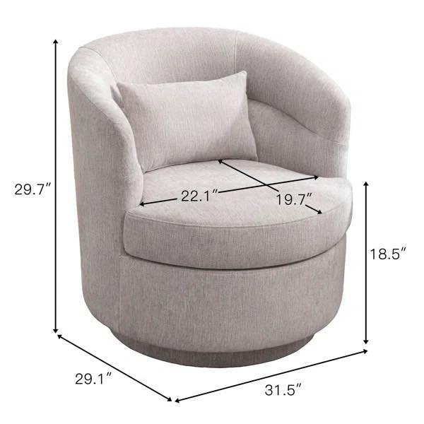 29" Wide Modern Upholstered Soft Swivel Barrel Chair With Lumbar Pillow