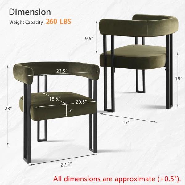 Adelyn 18" Seat Height Velvet Upholstered Kitchen Dining Armchair