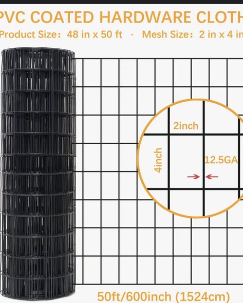 Metal Garden Fence 4Ft High Chicken Wire PVC Coated Welded Wire Mesh Roll - 50’ L