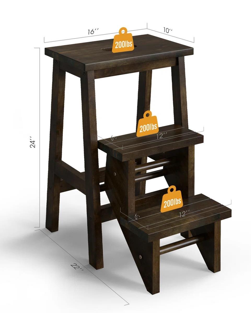 3 - Step Solid Wood Lightweight Folding Small Step Ladder