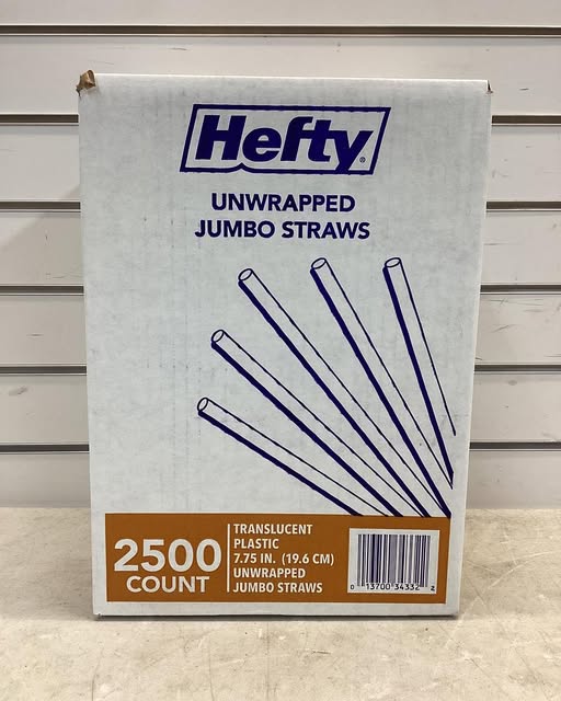 Hefty Jumbo Translucent Unwrapped Plastic Straws, 7.75", 2500 ct.