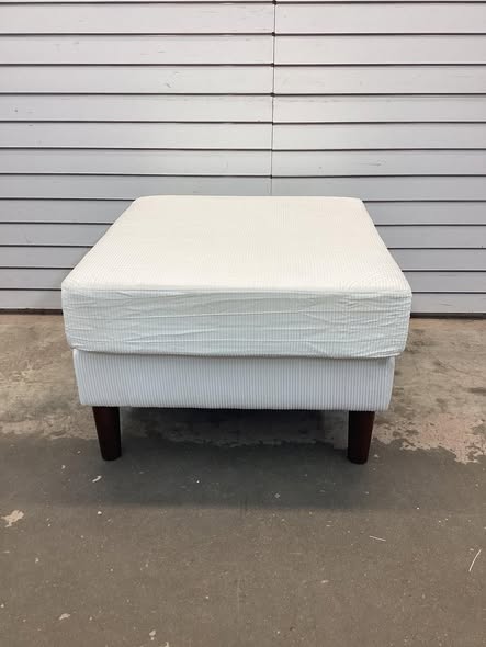 Uixe White Corduroy Fabric Square Ottoman with Wood Legs