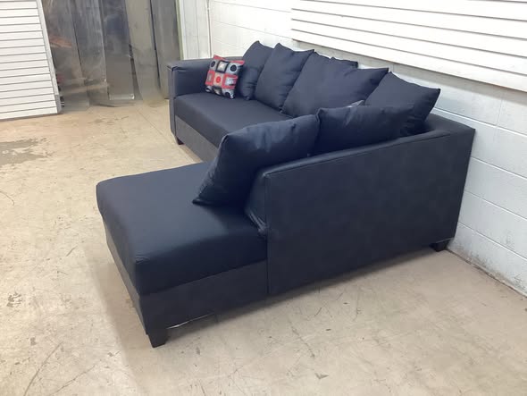 Brand New Black Fabric L-shaped Sectional with Pillows