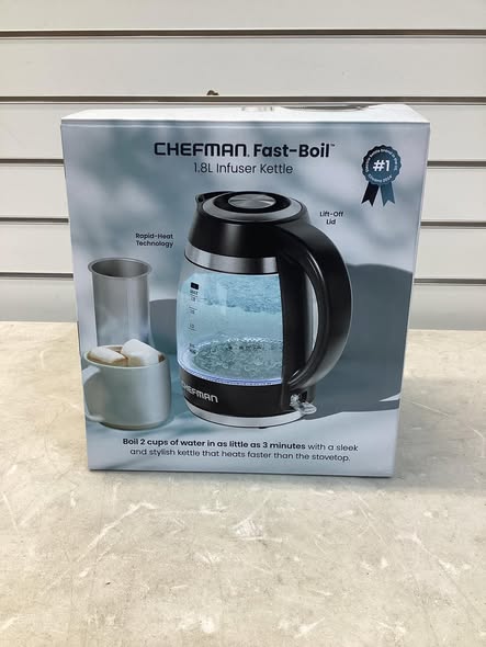 Chefman Fast-Boil 1.8L Electric Kettle, 1500W with Removable Tea Infuser - Lightly Used