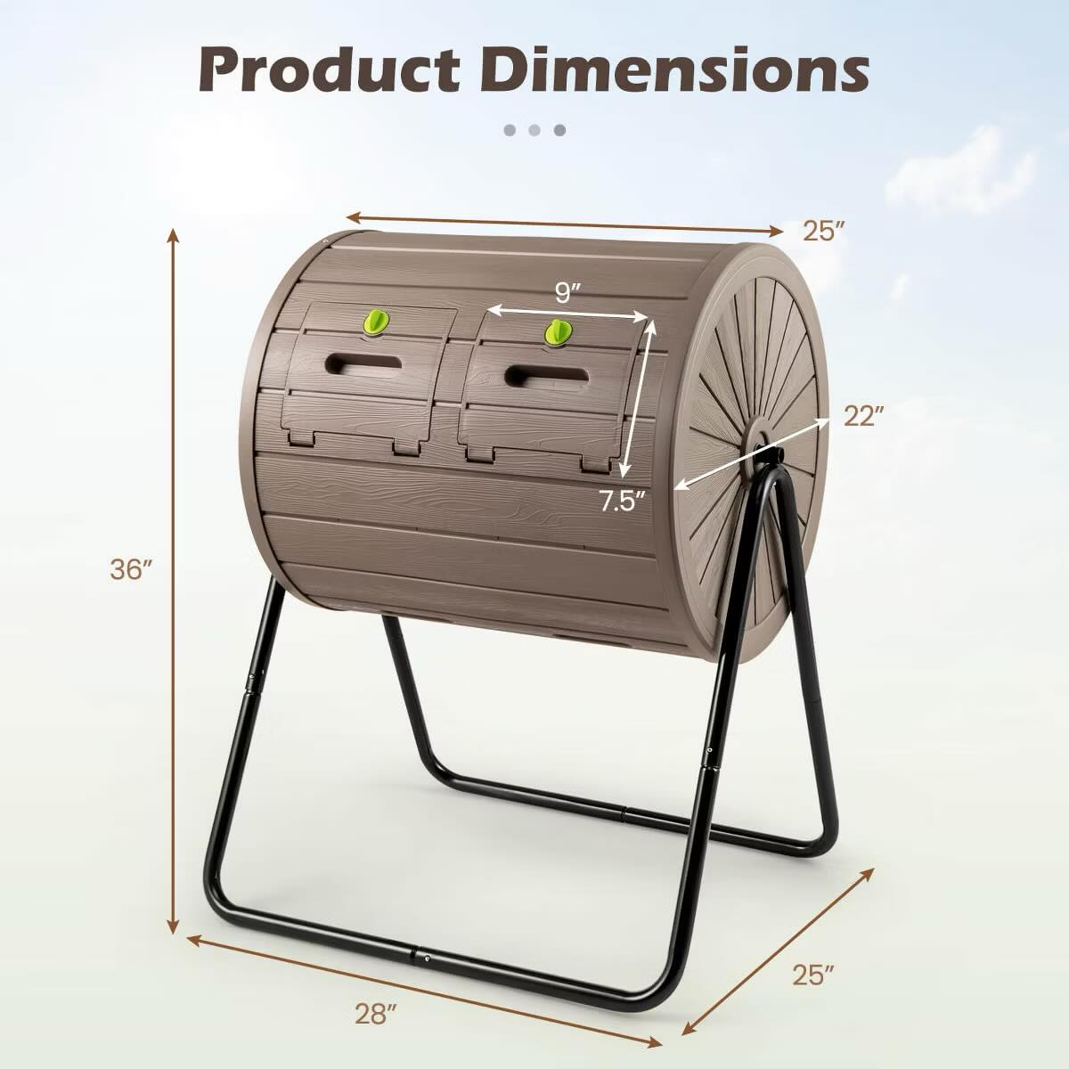 37.5 Gallon Compost Tumbler with Dual Chambers 2 Lockable Doors for Garden Yard