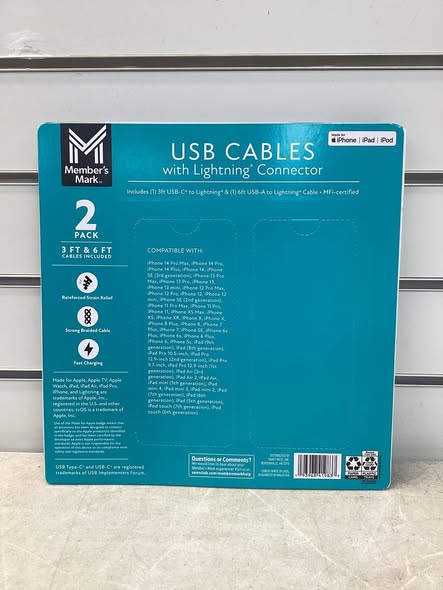 Member's Mark Apple USB Lightning 3ft and 6ft Cables (2 pk.)
