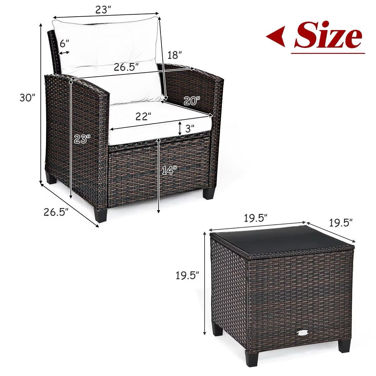 Costway 3PCS Patio Rattan Furniture Set Cushioned Conversation Set Sofa Coffee Table Beige