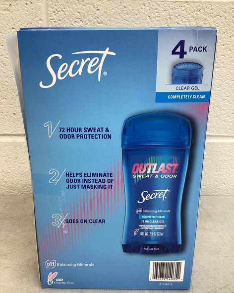 Secret Outlast Clear Gel Deodorant, Completely Clean, 2.6 oz., 4 pk..