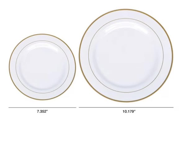 Tableluxe Premium Disposable Round White with Gold Trim Plastic Plates, 7" & 10", 48 ct.