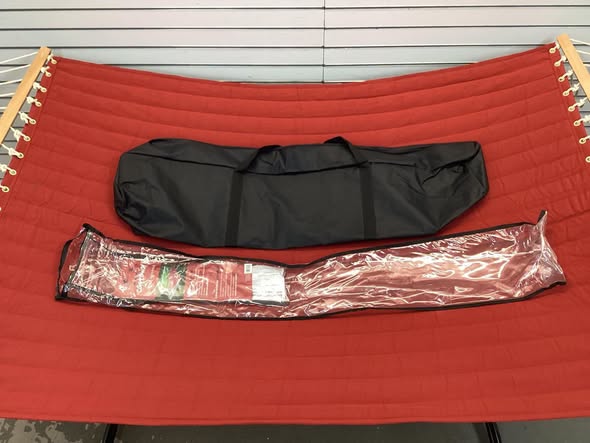 Castaway 13 ft Quilted Hammock on Sunnydaze Decor, Brazilian Hammock Stand with Carrying Cases