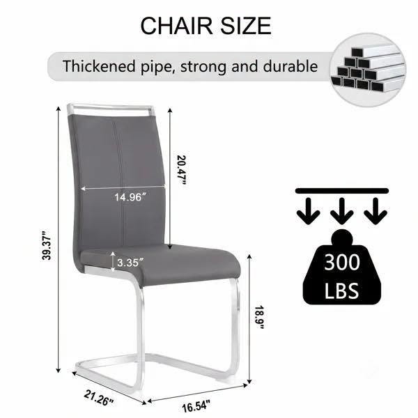 Modern Faux Leather Cantilever Dining Chairs with Chrome Base and Metal Handles (Set of 2)