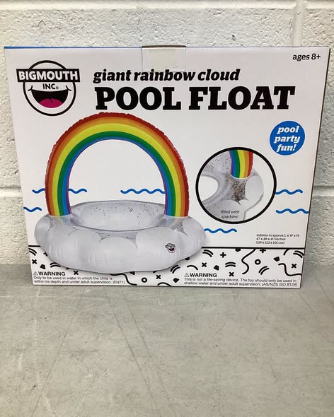 BigMouth Inc. Giant Rainbow Pool Float with Glitter Inside, Vibrant Pool Party Ring Tube Floatie, Patch Kit Included.