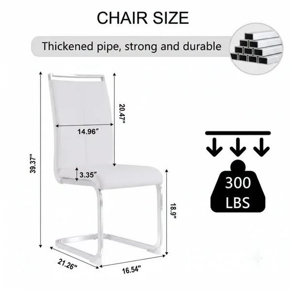Modern Faux Leather Cantilever Dining Chairs with Chrome Base and Metal Handles (Set of 2)