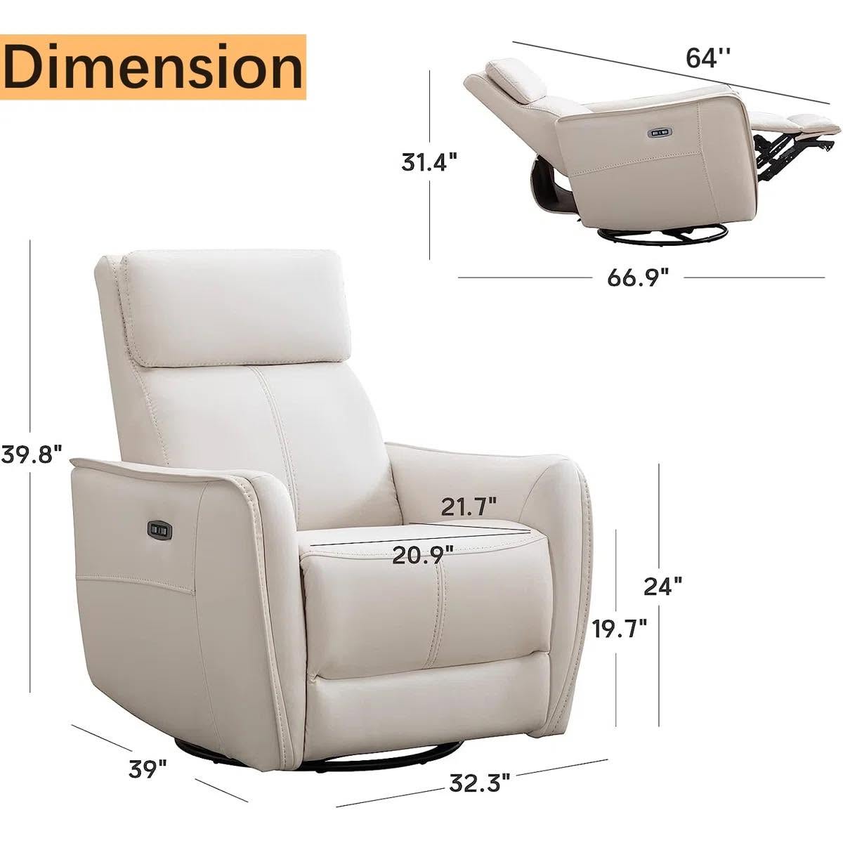 Latitude Run 32.3" Wide Contemporary Swivel and Rocker Power Recliner Chair with USB Port