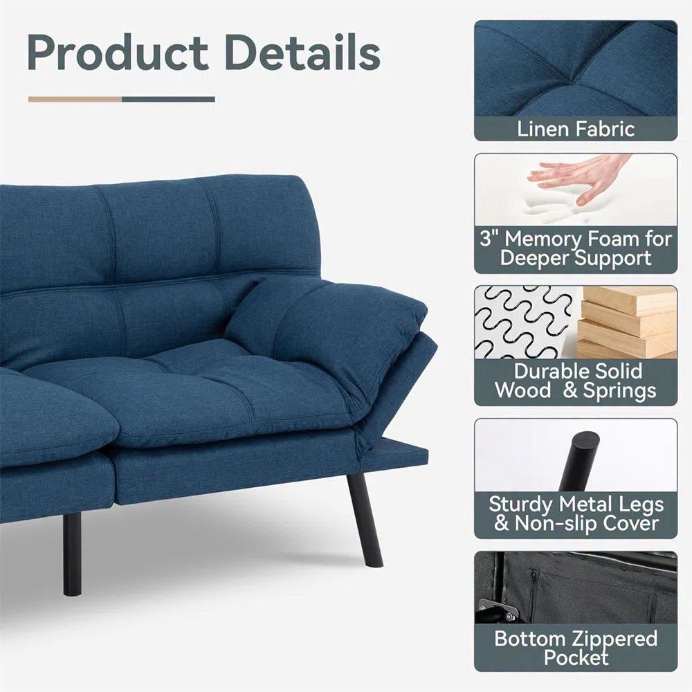 Convertible Futon Sofa Bed with Memory Foam By George Oliver