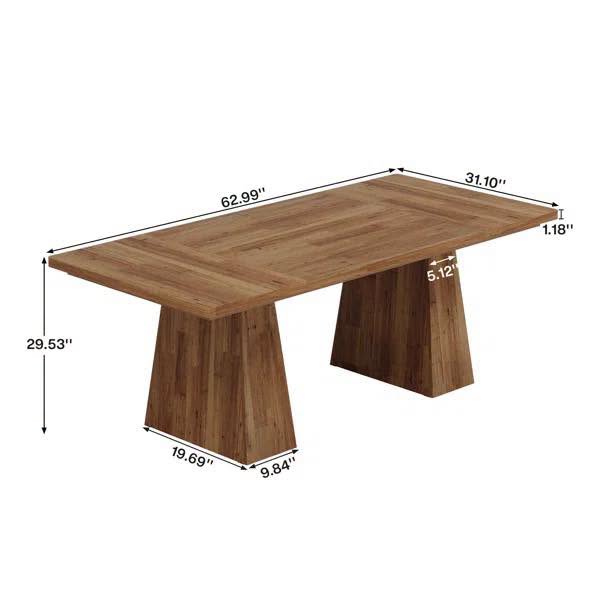 Roesler Brown Wood 63 in. Pedestal Dining Table Seats-6, Modern Kitchen Table with Heavy Duty Legs