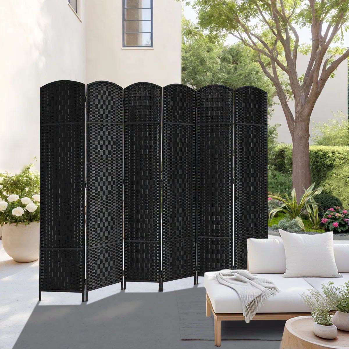 Elmina 6 Ft Folding Room Divider Privacy Screen Home Decor Diamond Weave Fiber Double Hinges