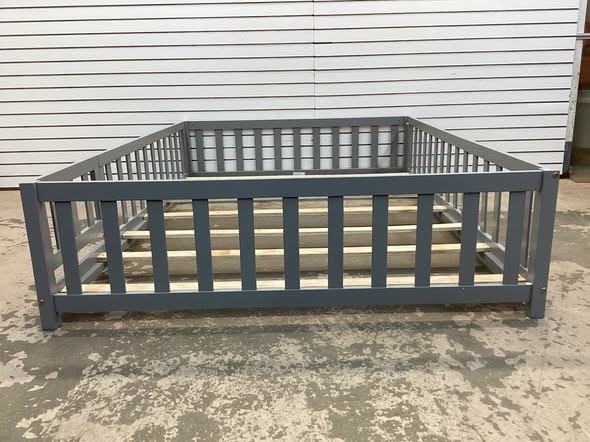 Full Size Montessori Bed Frame with Full-length Guardrails Safety Door and Latch