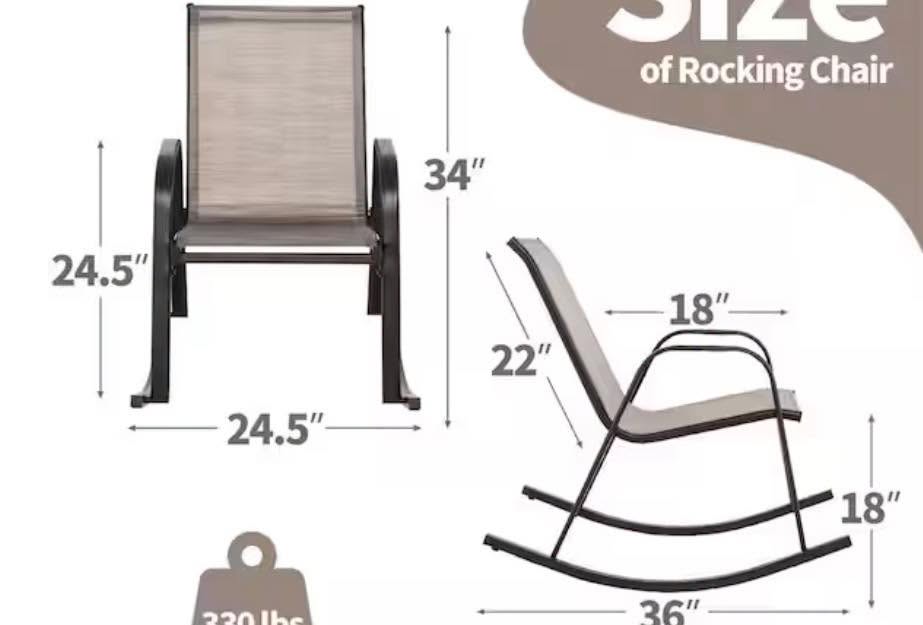2-Pieces Brown Patio Metal Outdoor Rocking Chair Heavy-Duty Rocker Anti-Slip