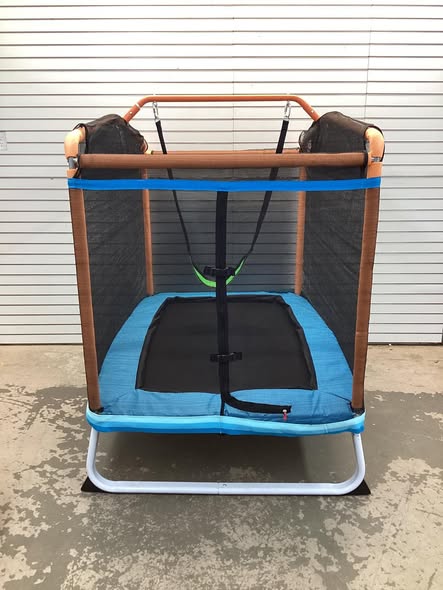 Gymax 3-in-1 6FT Rectangle Kids Trampoline w/ Swing Horizontal Bar & Safety Net Outdoor Orange