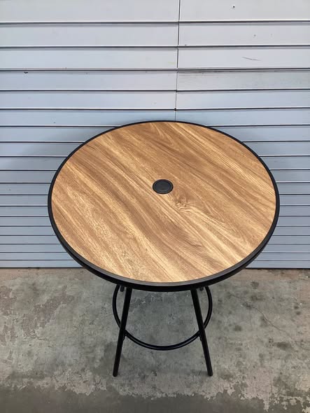 Costway 28" Outdoor Bar Table w/ Wood-Like Tabletop Umbrella Hole & Footrest for Backyard