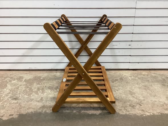 Set of 2 Folding Luggage Racks with 5 Nylon Straps and Slatted Storage Shelf