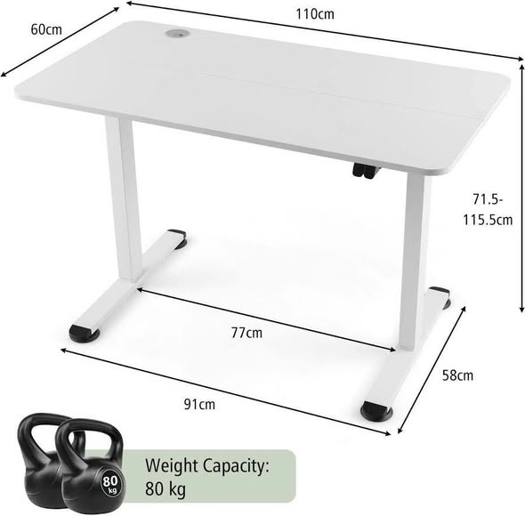 Electric Standing Desk with 3 Memory Heights and 2 Hanging Hooks and Cable Holes