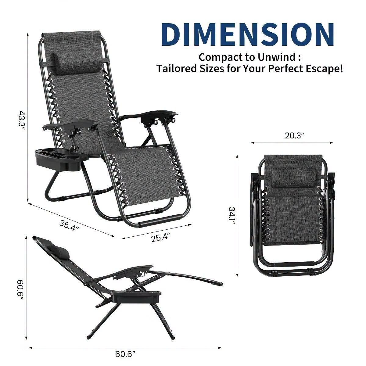 Zero Gravity Chair, Outdoor Patio Lounge Chair with Pillow & Cup Holder Tray