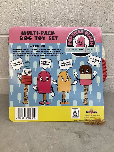 HugFun, Popsicle Plush Dog Toy, Multi-Pack, 4-Piece Set