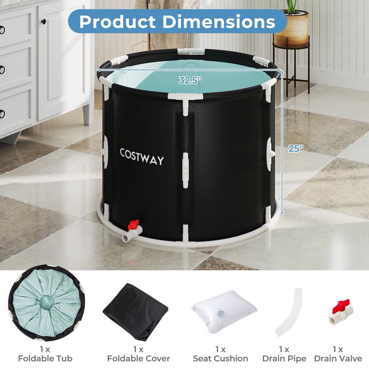 Costway 66 Gal Foldable Ice Bath Tub with Lid Adult