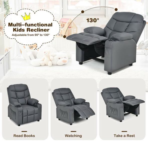 Costway Kids Recliner Chair with Cup Holder and Footrest for Children