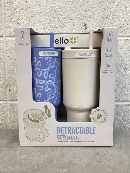 Ello Oasis 30oz Stainless Steel Tumbler with Handle, 100% Leakproof, 2-Pack