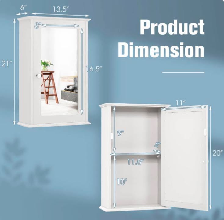 Costway Bathroom Medicine Cabinet with Mirror Cabinet Reversible Single Door Organizer