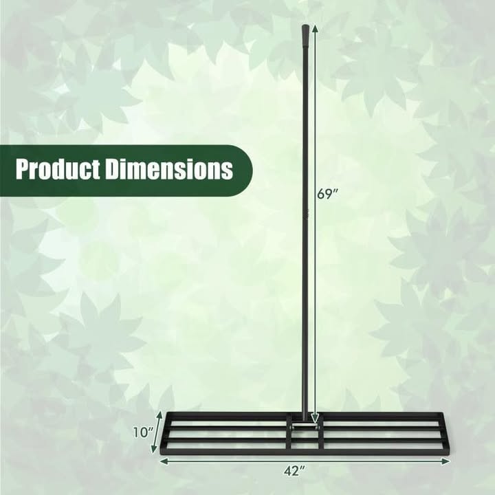 42 x 10 Inch Lawn Leveling Rake with Ergonomic Handle