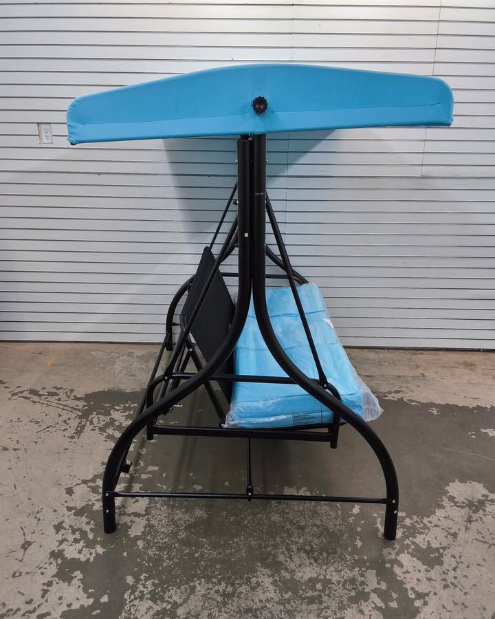 3-Seat Outdoor Canopy Swing Glider Furniture w/ Converting Flatbed Backrest